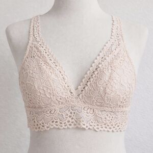 Aerie Pale Peach Floral Lace Bralette S/P Triangle Bralette Scalloped Lace Band